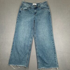 RSQ Jeans Womens 25 Blue Denim Raw Hem Low Rise Baggy Wide Leg Whisker